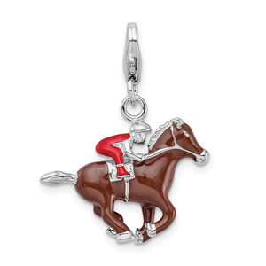 Sterling Silver RH with Lobster Clasp Enamel Jockey on Horse Charm
